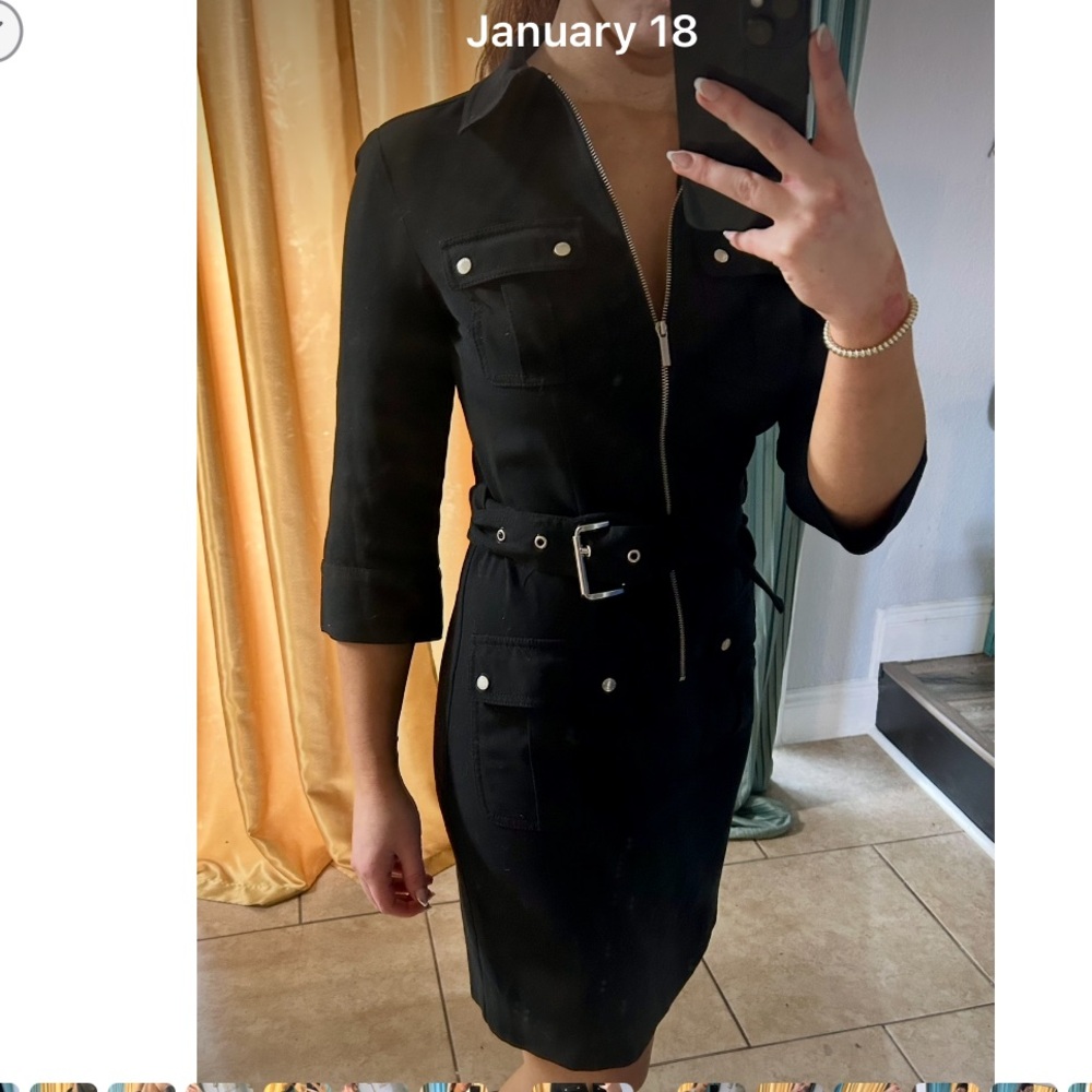 Michael Kors black utility shirtdress zip-front belted XSmall new (NWOT)